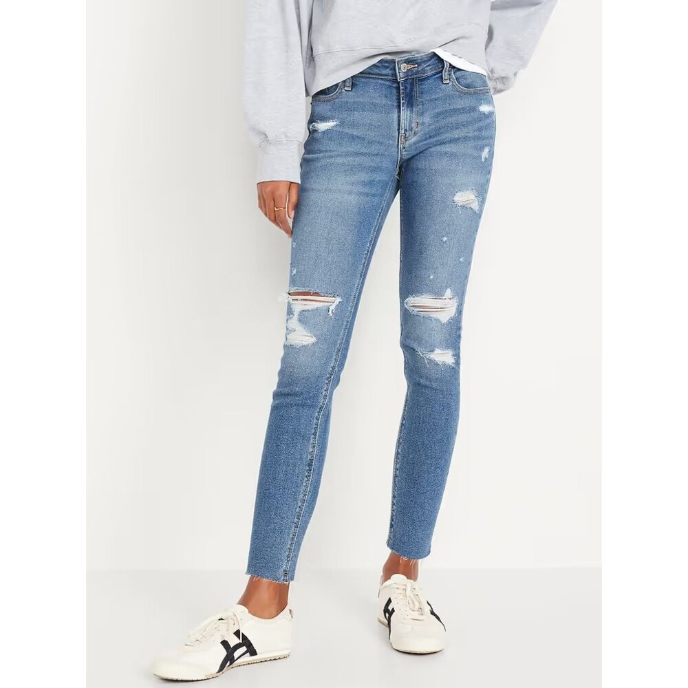 Old Navy Mid-Rise Rockstar Super Skinny Ankle Jeans Womens 0 Blue Ripped NEW